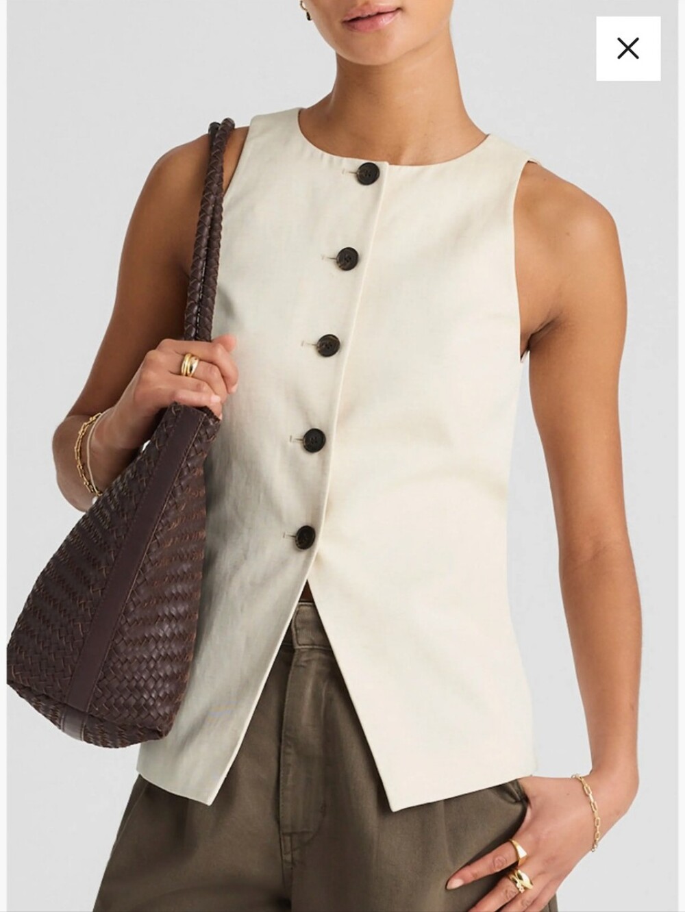 Madewell Crewneck Cutaway Vest in Drapey Twill NW061 Size 00 Vintage Ivory